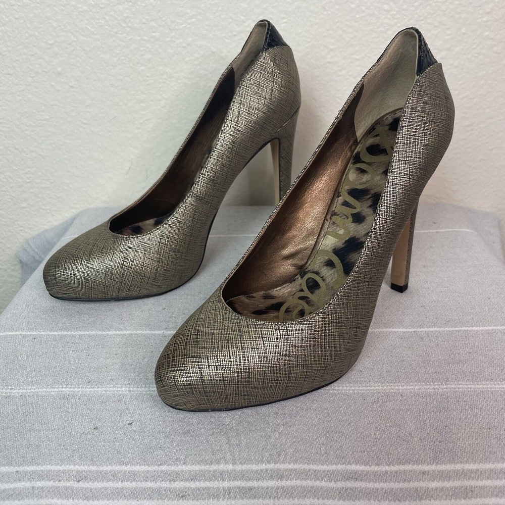 Sam Edelman Yasmine Platform Stiletto Heels Metallic Gold Black 5